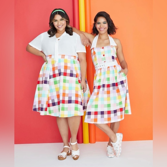 Unique Vintage Collectif Rainbows Over Hollywood Gingham Halter Swing Dress, NWT - Picture 13 of 16